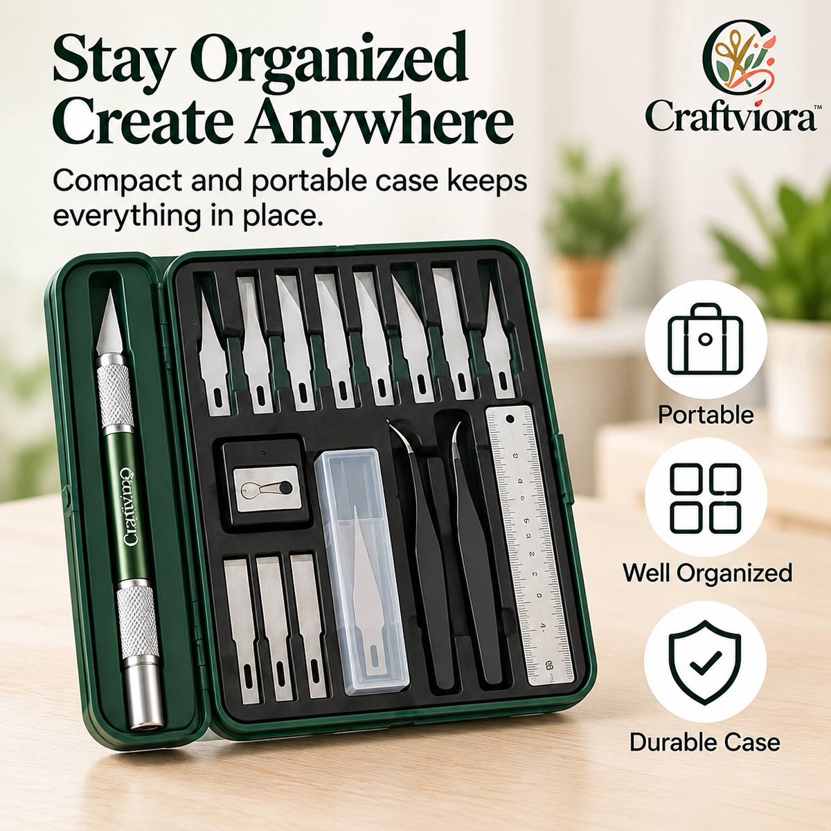 Craftviora™ Precision Craft Knife Set, Multi-Blade Cutting Tool Kit with Storage Case