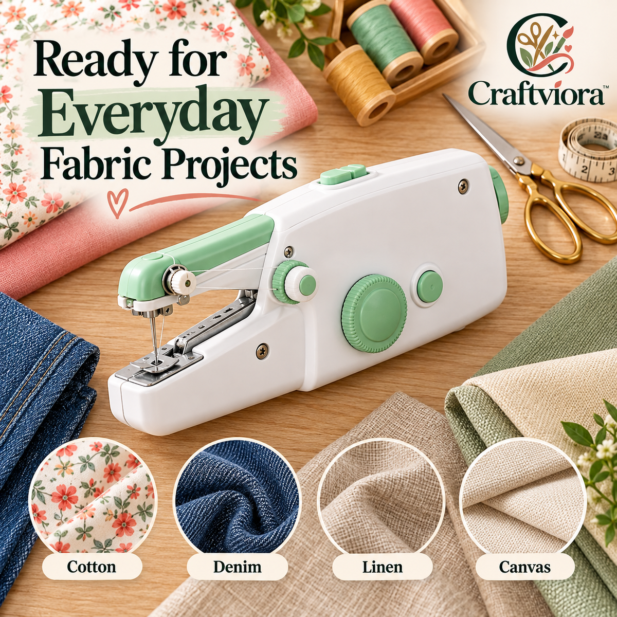 Craftviora™ Compact Portable Sewing Machine, Mini Sewing Tool for Everyday Repairs