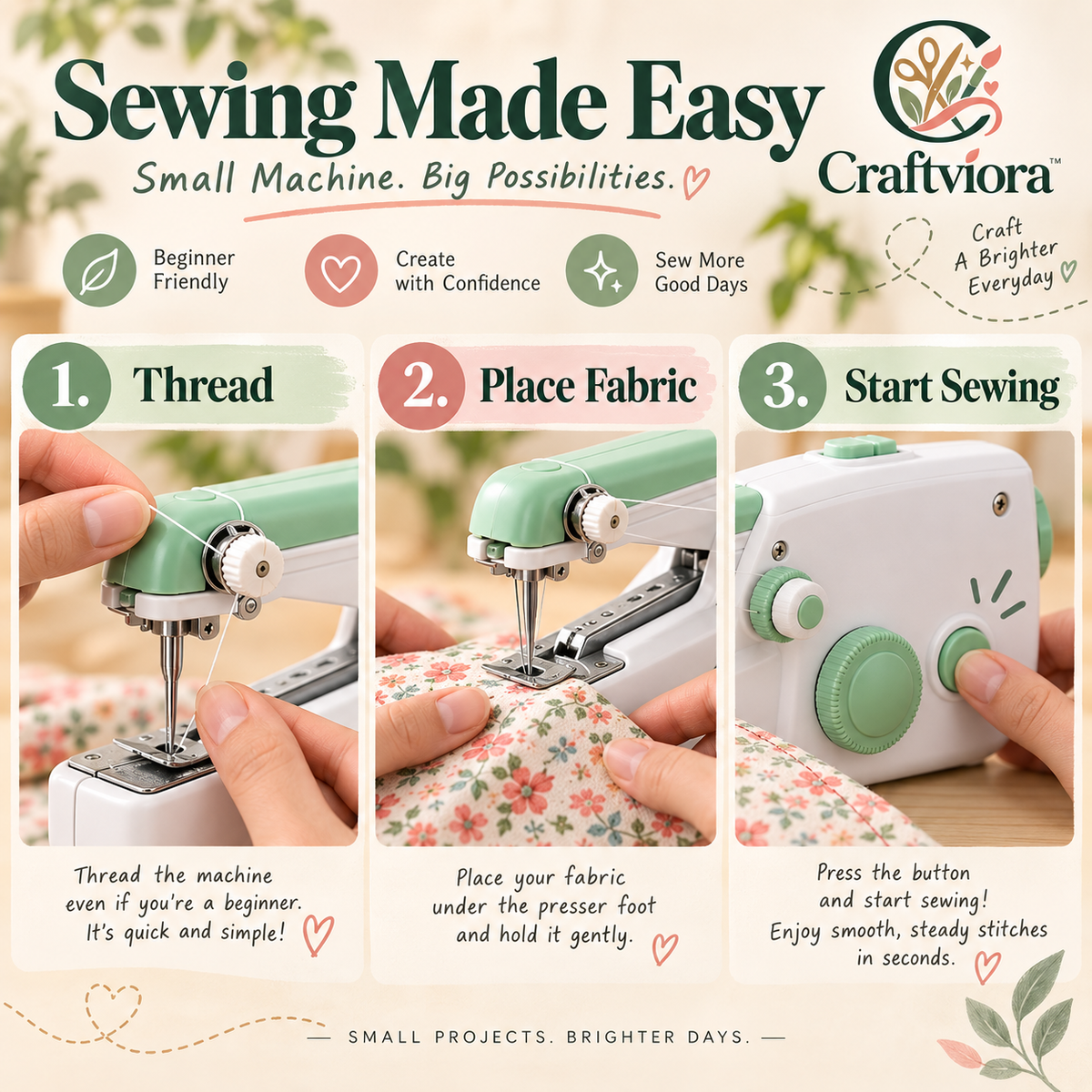 Craftviora™ Compact Portable Sewing Machine, Mini Sewing Tool for Everyday Repairs