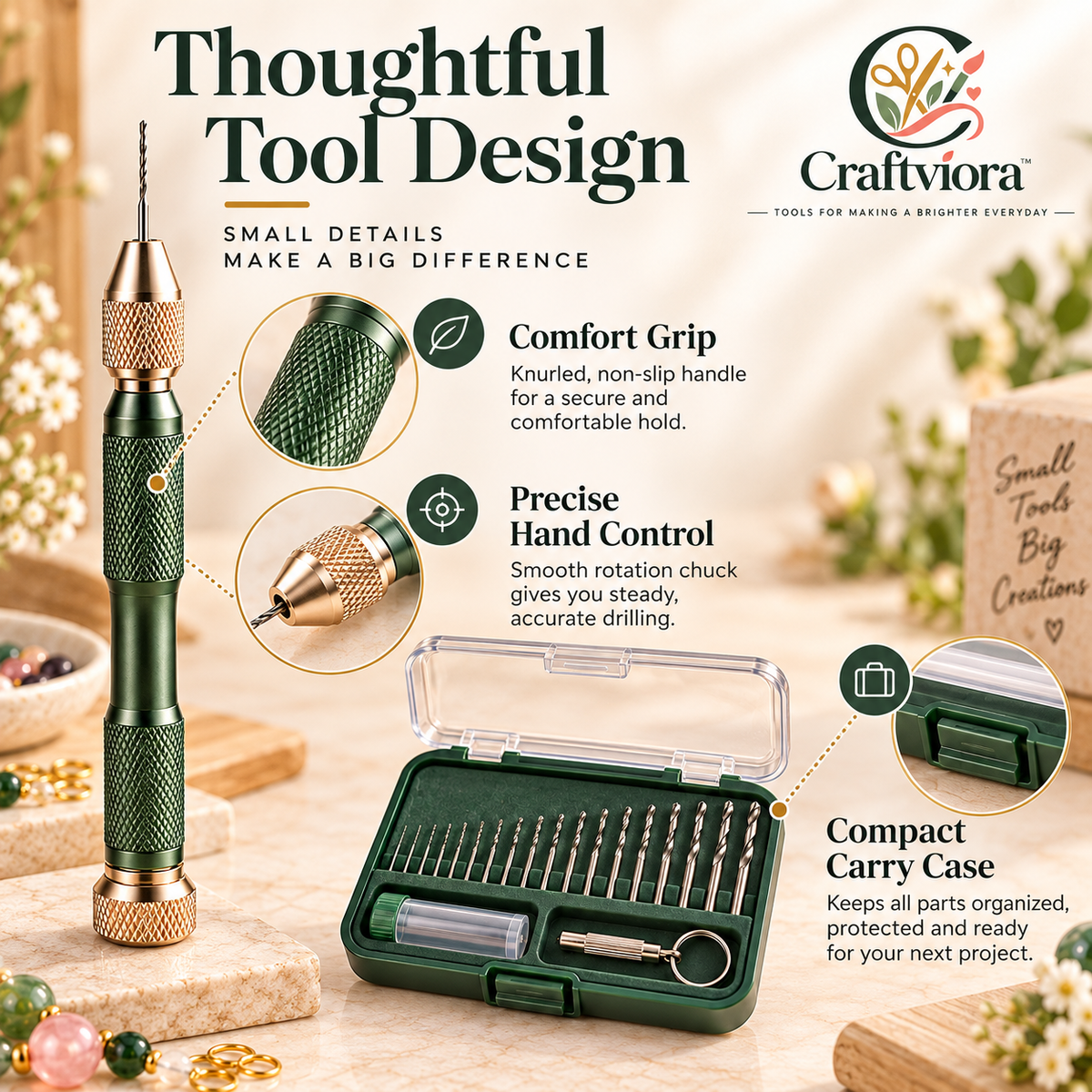 Craftviora™ Precision Hand Drill Kit, Mini Jewelry Drilling Tool Set