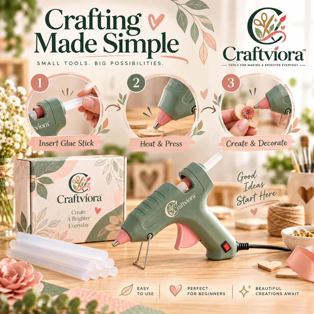 Craftviora™ Hot Glue Gun Craft Kit, Fast Heating DIY Glue Tool Set