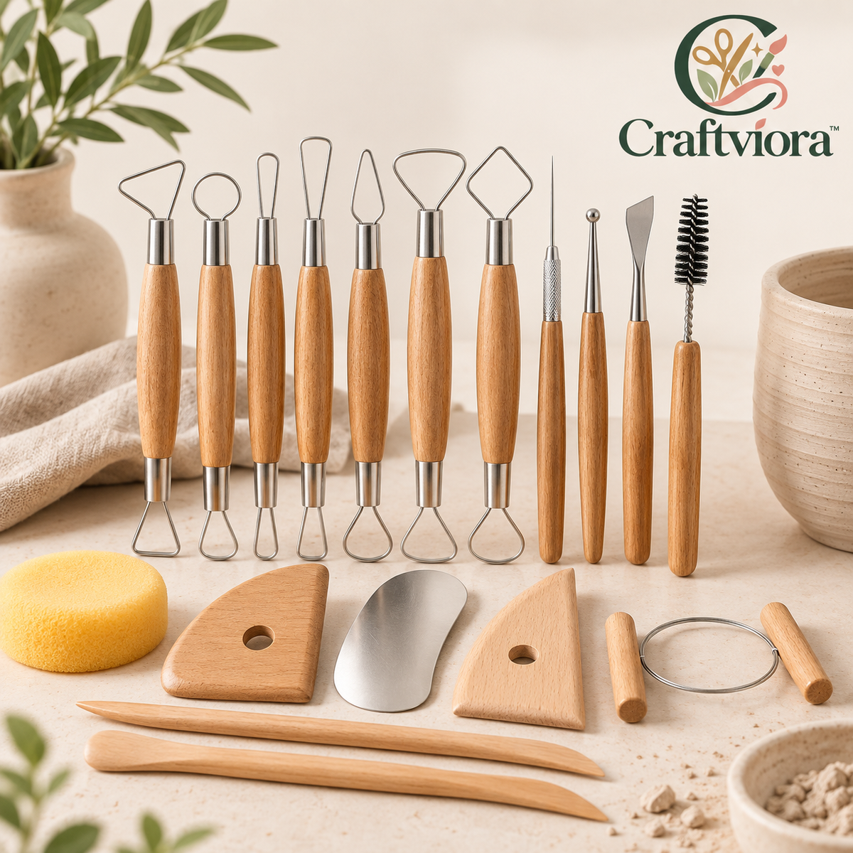 Craftviora™ Pottery Sculpting Tool Set – Clay Carving & Ceramic Shaping Tools for Handmade Pottery