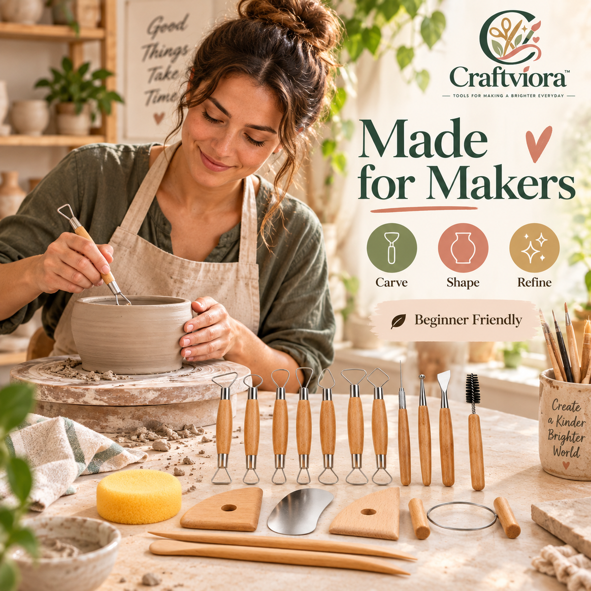Craftviora™ Pottery Sculpting Tool Set – Clay Carving & Ceramic Shaping Tools for Handmade Pottery