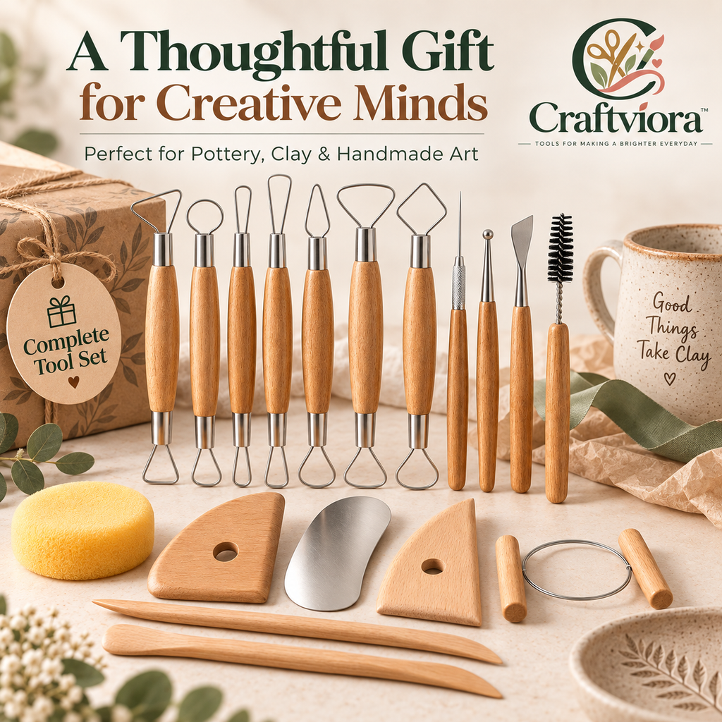 Craftviora™ Pottery Sculpting Tool Set – Clay Carving & Ceramic Shaping Tools for Handmade Pottery