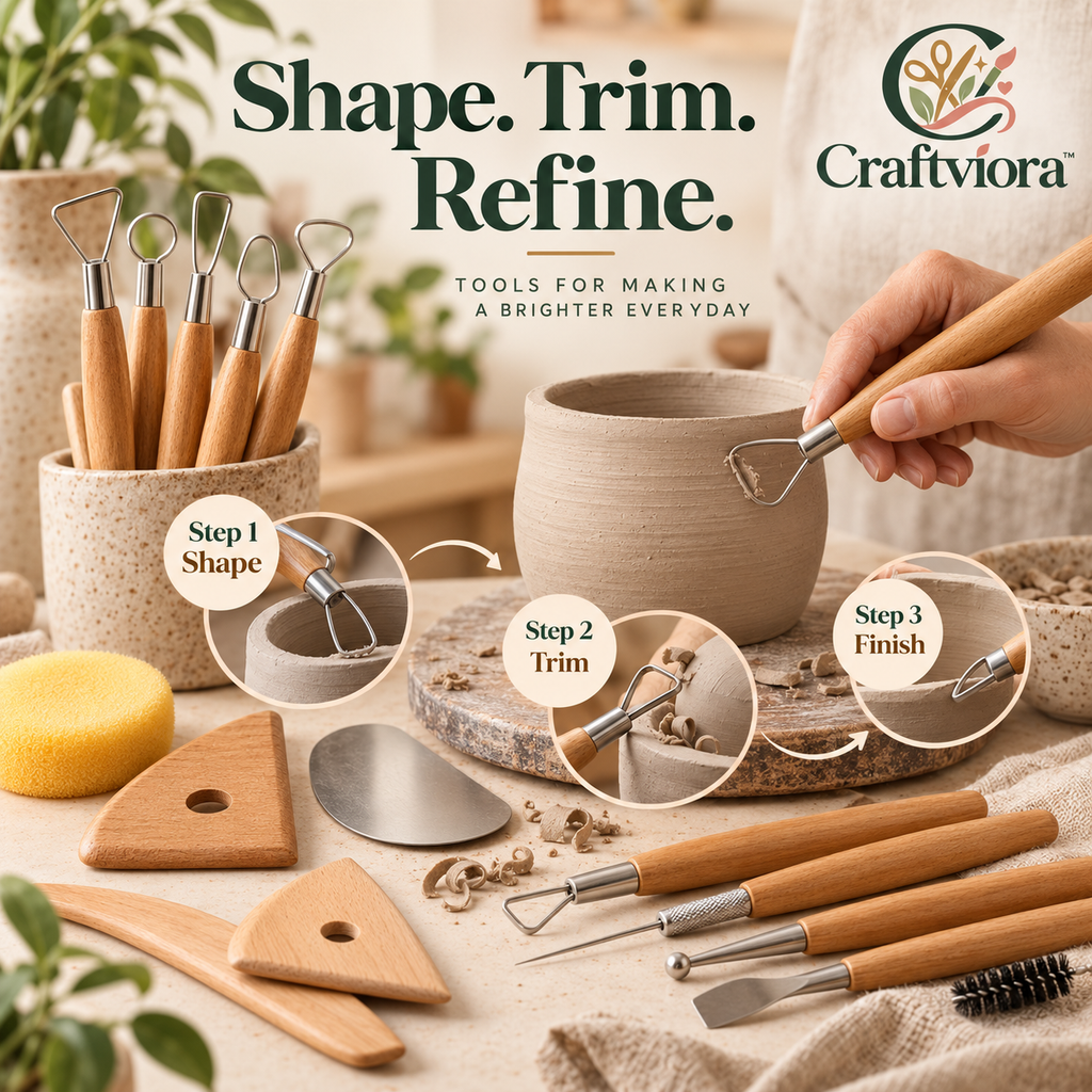 Craftviora™ Pottery Sculpting Tool Set – Clay Carving & Ceramic Shaping Tools for Handmade Pottery